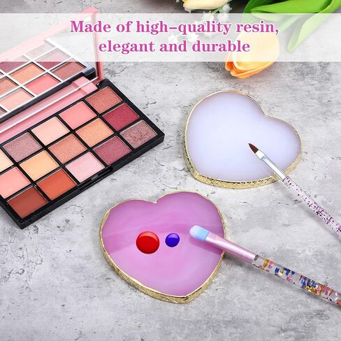 WJIAAA Resin Nail Art Palette,2PCS Heart-Shaped Resin Nail Art Palette Nails Painting Mixing Tray with Gold Edge Display Board Purple White Polish Plate Makeup Plate Cosmetic Mixing Tools DIY Manicure in Saudi Arabia