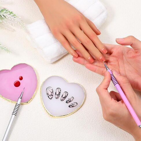 WJIAAA Resin Nail Art Palette,2PCS Heart-Shaped Resin Nail Art Palette Nails Painting Mixing Tray with Gold Edge Display Board Purple White Polish Plate Makeup Plate Cosmetic Mixing Tools DIY Manicure in Saudi Arabia