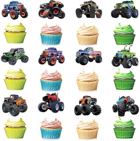24 PCS Monster Truck Cupcake Topcake Toppers Truck Truck Thare Discorting Party Party Decoration in Saudi Arabia