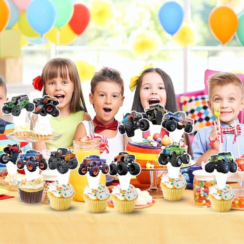 24 PCS Monster Truck Cupcake Topcake Toppers Truck Truck Thare Discorting Party Party Decoration in Saudi Arabia