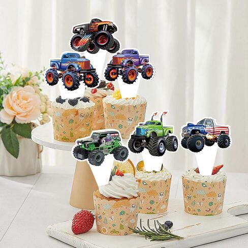 24 PCS Monster Truck Cupcake Topcake Toppers Truck Truck Thare Discorting Party Party Decoration in Saudi Arabia