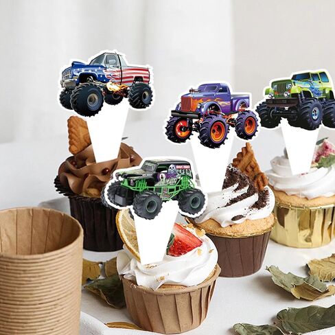24 PCS Monster Truck Cupcake Topcake Toppers Truck Truck Thare Discorting Party Party Decoration in Saudi Arabia
