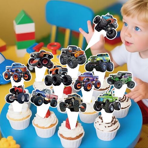24 PCS Monster Truck Cupcake Topcake Toppers Truck Truck Thare Discorting Party Party Decoration in Saudi Arabia