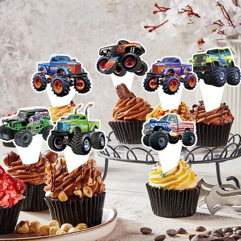 24 PCS Monster Truck Cupcake Topcake Toppers Truck Truck Thare Discorting Party Party Decoration in Saudi Arabia