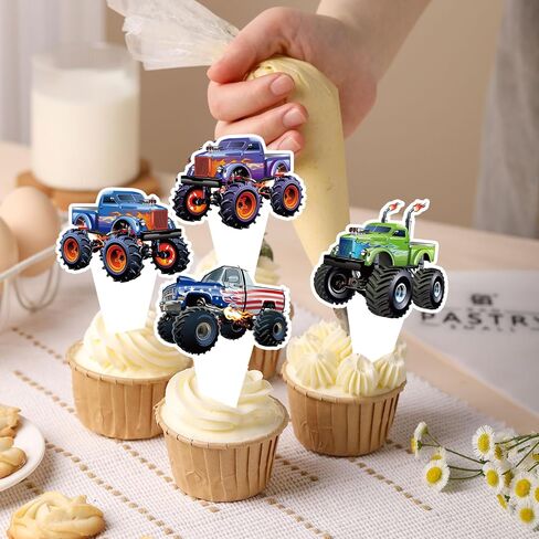 24 PCS Monster Truck Cupcake Topcake Toppers Truck Truck Thare Discorting Party Party Decoration in Saudi Arabia