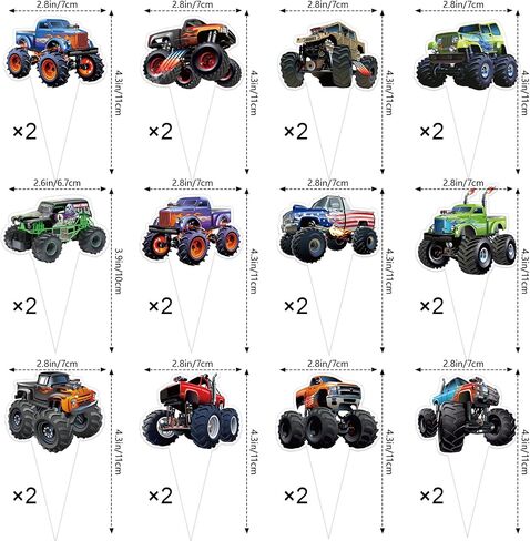 24 PCS Monster Truck Cupcake Topcake Toppers Truck Truck Thare Discorting Party Party Decoration in Saudi Arabia