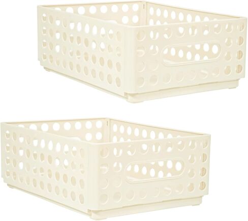 Sayeec 2 Pack Mini Foldable Plastic Catkets لتنظيم قفص قابلة للطي مع مقبض مخزن قابلة للتكديس صندوق تخزين صغير مربع حاوية Caddy Desk Derver for Home Office Class (White) in Kuwait