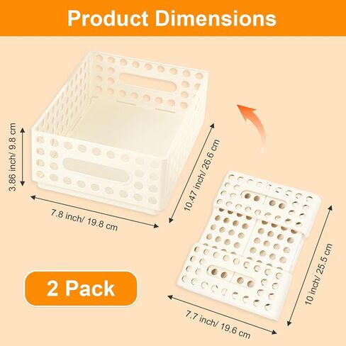 Sayeec 2 Pack Mini Foldable Plastic Catkets لتنظيم قفص قابلة للطي مع مقبض مخزن قابلة للتكديس صندوق تخزين صغير مربع حاوية Caddy Desk Derver for Home Office Class (White) in Kuwait