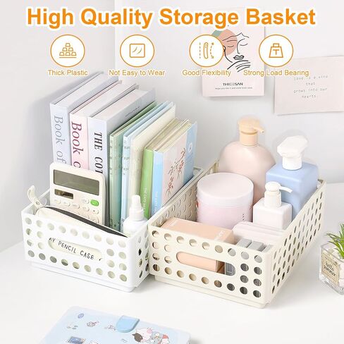 Sayeec 2 Pack Mini Foldable Plastic Catkets لتنظيم قفص قابلة للطي مع مقبض مخزن قابلة للتكديس صندوق تخزين صغير مربع حاوية Caddy Desk Derver for Home Office Class (White) in Kuwait