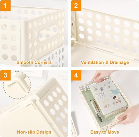 Sayeec 2 Pack Mini Foldable Plastic Catkets لتنظيم قفص قابلة للطي مع مقبض مخزن قابلة للتكديس صندوق تخزين صغير مربع حاوية Caddy Desk Derver for Home Office Class (White) in Kuwait