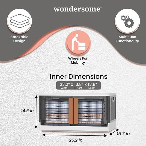 Wondersome Collapsible Storage Bins - 6-Pack of Extra-Large 19-Gallon/76-Quart Stackable Wheeled Clothing, Shoe, Bedroom, Office Organizer - Foldable Containers - Assembles in Second - US-Based Brand in Saudi Arabia