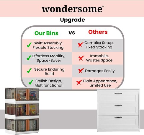 Wondersome Collapsible Storage Bins - 6-Pack of Extra-Large 19-Gallon/76-Quart Stackable Wheeled Clothing, Shoe, Bedroom, Office Organizer - Foldable Containers - Assembles in Second - US-Based Brand in Saudi Arabia