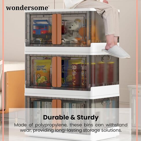 Wondersome Collapsible Storage Bins - 6-Pack of Extra-Large 19-Gallon/76-Quart Stackable Wheeled Clothing, Shoe, Bedroom, Office Organizer - Foldable Containers - Assembles in Second - US-Based Brand in Saudi Arabia