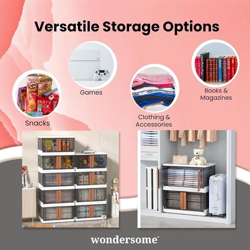 Wondersome Collapsible Storage Bins - 6-Pack of Extra-Large 19-Gallon/76-Quart Stackable Wheeled Clothing, Shoe, Bedroom, Office Organizer - Foldable Containers - Assembles in Second - US-Based Brand in Saudi Arabia