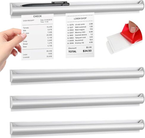 4 Pcs Restaurant Ticket Holder Strip, 16 Inch No Drill Restaurant Order Ticket Holder with Pen Slots Aluminum Slide Check Rack Receipt Organizer for Kitchen Office Cafes Bars in Saudi Arabia