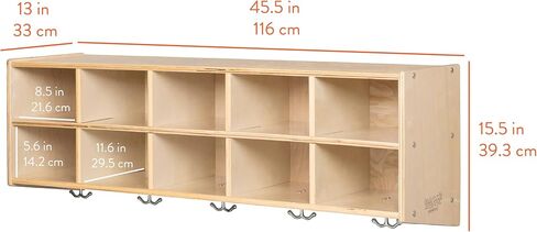 10-Section Wall Mount Coat Locker, Hanging Organizer, Natural in Saudi Arabia