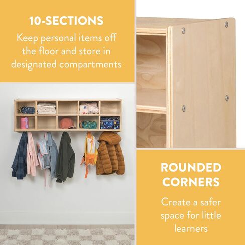 10-Section Wall Mount Coat Locker, Hanging Organizer, Natural in Saudi Arabia