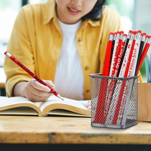 Tenceur 240 PCS Red Ribbon Week Pencils Bulk Red Rebon Awarress Month Supplies 12 تصميمات مخدرات خالية من المخدرات مع محو للمستلزمات المكتبية للمعلمين النشاط الخيري لجمع التبرعات المتطوعين in Kuwait