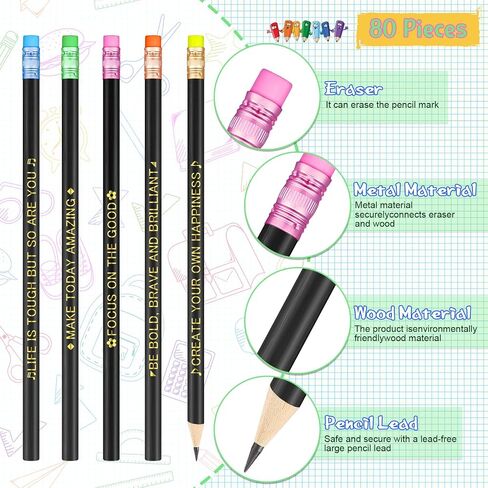 Eersida 40pcs Color Changing Mood Pencils Fun Pencils Bulk for Kids Students Motivational Pencil 2B Assorted Thermochromic Pencil with Eraser (Inspirational) in Saudi Arabia