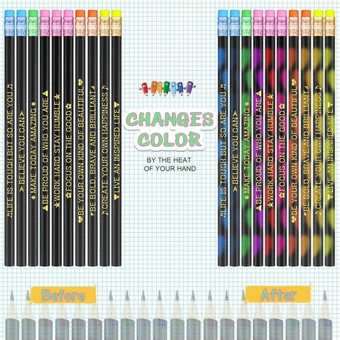 Eersida 40pcs Color Changing Mood Pencils Fun Pencils Bulk for Kids Students Motivational Pencil 2B Assorted Thermochromic Pencil with Eraser (Inspirational) in Saudi Arabia