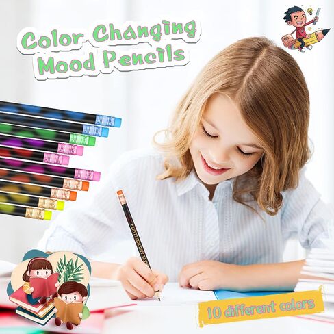 Eersida 40pcs Color Changing Mood Pencils Fun Pencils Bulk for Kids Students Motivational Pencil 2B Assorted Thermochromic Pencil with Eraser (Inspirational) in Saudi Arabia