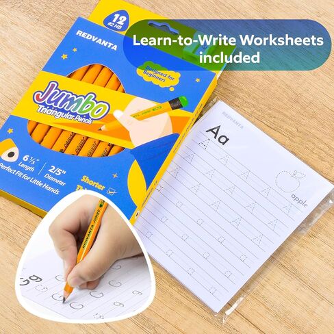 Pre-sharpened Jumbo Pencils #2 for Toddlers, Triangular Fat pencils with Erasers for Preschoolers, Beginners, Kindergarten, School 12 Count in Saudi Arabia