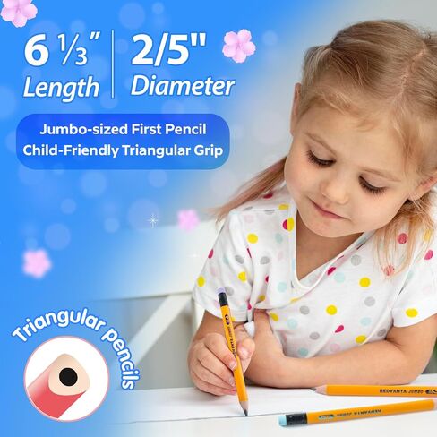 Pre-sharpened Jumbo Pencils #2 for Toddlers, Triangular Fat pencils with Erasers for Preschoolers, Beginners, Kindergarten, School 12 Count in Saudi Arabia
