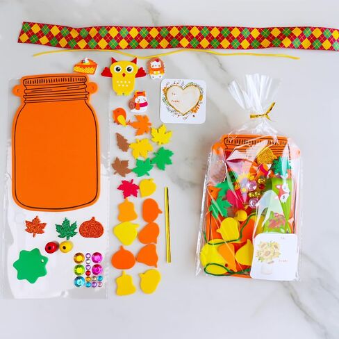 Winlyn 24 Sets Fall Craft Kits Diy Maple Leaf Pumpkin Mason Jar Orments Decorations Arts Attrics Foam Stickers Easy Atrictgiving Arts and Crafts for Kids Home Classroom Tivors Party Party in Saudi Arabia