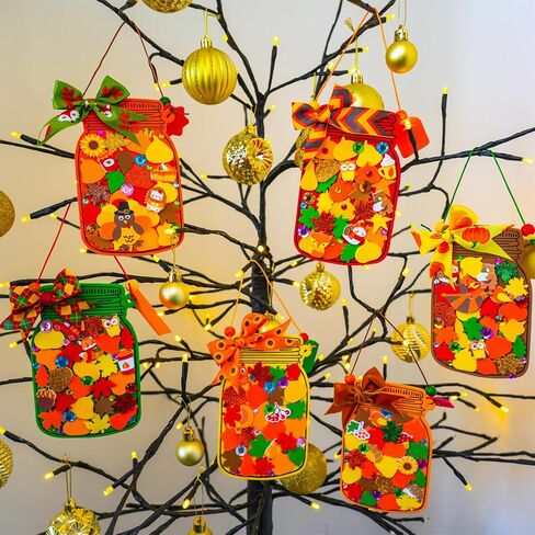 Winlyn 24 Sets Fall Craft Kits Diy Maple Leaf Pumpkin Mason Jar Orments Decorations Arts Attrics Foam Stickers Easy Atrictgiving Arts and Crafts for Kids Home Classroom Tivors Party Party in Saudi Arabia