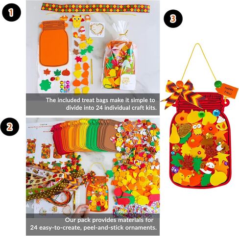 Winlyn 24 Sets Fall Craft Kits Diy Maple Leaf Pumpkin Mason Jar Orments Decorations Arts Attrics Foam Stickers Easy Atrictgiving Arts and Crafts for Kids Home Classroom Tivors Party Party in Saudi Arabia
