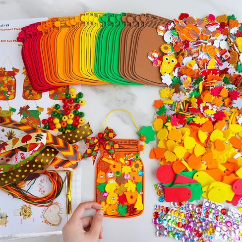Winlyn 24 Sets Fall Craft Kits Diy Maple Leaf Pumpkin Mason Jar Orments Decorations Arts Attrics Foam Stickers Easy Atrictgiving Arts and Crafts for Kids Home Classroom Tivors Party Party in Saudi Arabia