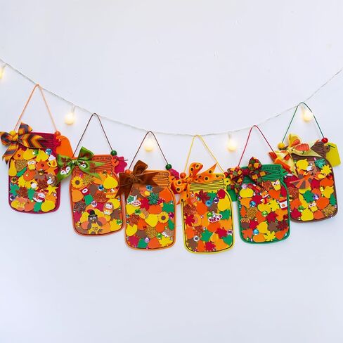 Winlyn 24 Sets Fall Craft Kits Diy Maple Leaf Pumpkin Mason Jar Orments Decorations Arts Attrics Foam Stickers Easy Atrictgiving Arts and Crafts for Kids Home Classroom Tivors Party Party in Saudi Arabia
