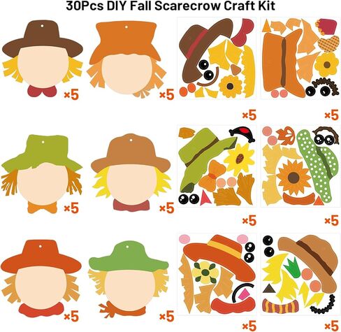 Fancy Land Fall Scarecrow Craft Kits Make Your Own Scarecrow Head Art Crafts Set for Autumn Thanksgiving Kids Project School Classroom Home Activity Supplies 30 Packs in Saudi Arabia