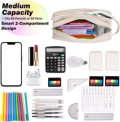 Large Grid Mesh Pencil Case, 2 Compartment Pen Pouch with Zipper, Clear Handheld Multifunction Pen Bag for School, Office, Teen Girls Boys, Travel Organizer Transparent Makeup in Kuwait