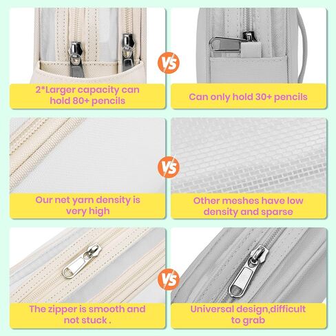 Large Grid Mesh Pencil Case, 2 Compartment Pen Pouch with Zipper, Clear Handheld Multifunction Pen Bag for School, Office, Teen Girls Boys, Travel Organizer Transparent Makeup in Kuwait