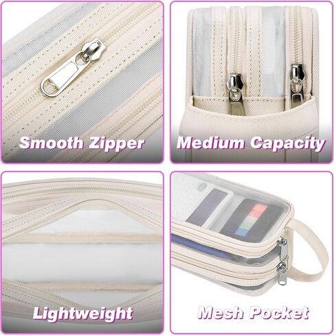 Large Grid Mesh Pencil Case, 2 Compartment Pen Pouch with Zipper, Clear Handheld Multifunction Pen Bag for School, Office, Teen Girls Boys, Travel Organizer Transparent Makeup in Kuwait