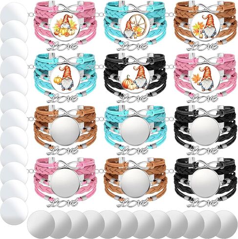 36 Pieces Sublimation Blank Bracelets for Women Christmas, DIY Craft Bezel Setting Blank Heat Transfer Blank Leather Bracelet with Aluminum Sheet for Jewelry Making (Fresh Style) in Saudi Arabia