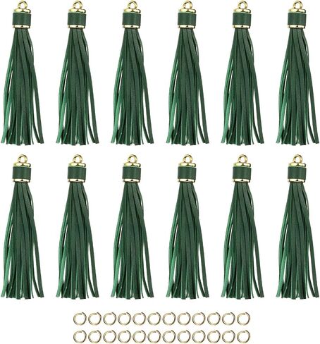 UXCELL 12PCS PU LEATHER LEATHER ، 4.3 بوصة سحر شرابة السلسلة المفتاحية مع حلقات صغيرة لصنع المجوهرات ، حقيبة يد ، حرف DIY ، أحزمة الهاتف (KHAKI) in Kuwait