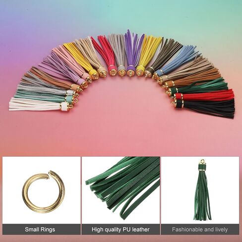 UXCELL 12PCS PU LEATHER LEATHER ، 4.3 بوصة سحر شرابة السلسلة المفتاحية مع حلقات صغيرة لصنع المجوهرات ، حقيبة يد ، حرف DIY ، أحزمة الهاتف (KHAKI) in Kuwait