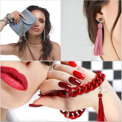 UXCELL 12PCS PU LEATHER LEATHER ، 4.3 بوصة سحر شرابة السلسلة المفتاحية مع حلقات صغيرة لصنع المجوهرات ، حقيبة يد ، حرف DIY ، أحزمة الهاتف (KHAKI) in Kuwait