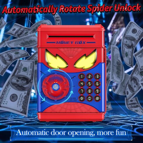 Wrystte Spider Piggy Bank for Kids,Electronic Money Box with Fingerprint,ATM Safe Coin&Cash Saving Box,Kids Toys for Age 4 5 6 7 8,Christmas Birthday Gifts for 9 10 11 12 Year Old Boys Girls(Blue) in Saudi Arabia