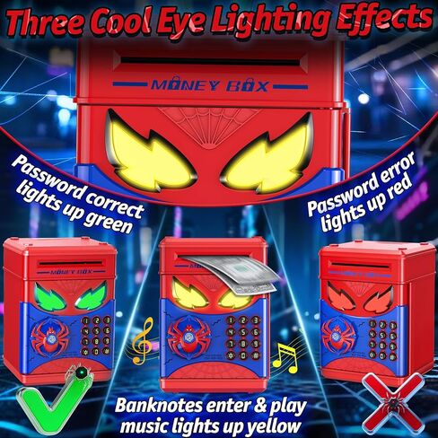 Wrystte Spider Piggy Bank for Kids,Electronic Money Box with Fingerprint,ATM Safe Coin&Cash Saving Box,Kids Toys for Age 4 5 6 7 8,Christmas Birthday Gifts for 9 10 11 12 Year Old Boys Girls(Blue) in Saudi Arabia