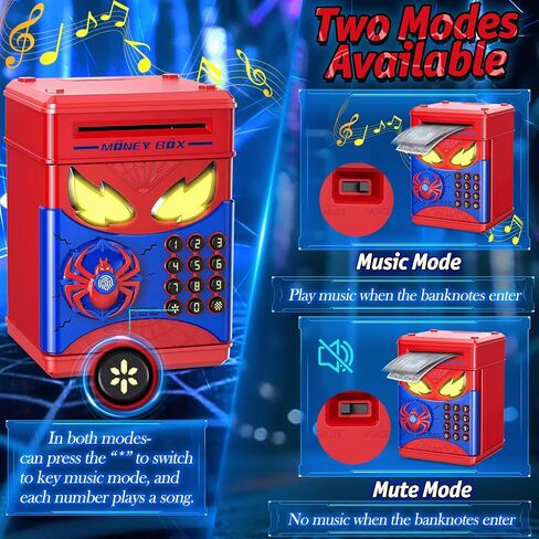 Wrystte Spider Piggy Bank for Kids,Electronic Money Box with Fingerprint,ATM Safe Coin&Cash Saving Box,Kids Toys for Age 4 5 6 7 8,Christmas Birthday Gifts for 9 10 11 12 Year Old Boys Girls(Blue) in Saudi Arabia