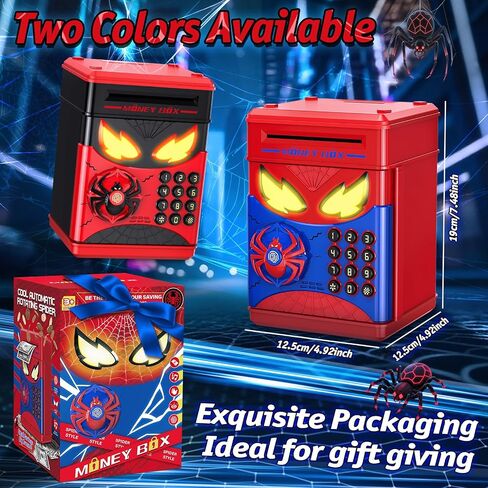 Wrystte Spider Piggy Bank for Kids,Electronic Money Box with Fingerprint,ATM Safe Coin&Cash Saving Box,Kids Toys for Age 4 5 6 7 8,Christmas Birthday Gifts for 9 10 11 12 Year Old Boys Girls(Blue) in Saudi Arabia