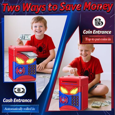 Wrystte Spider Piggy Bank for Kids,Electronic Money Box with Fingerprint,ATM Safe Coin&Cash Saving Box,Kids Toys for Age 4 5 6 7 8,Christmas Birthday Gifts for 9 10 11 12 Year Old Boys Girls(Blue) in Saudi Arabia