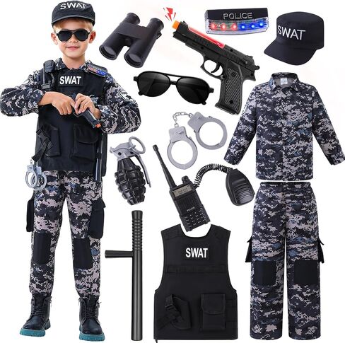 SWAT Police Officer Costume for Kids,Policea and Army Costume for Boys with camouflage uniform,SWAT Vest,Halloween Costume for Boy,Cosplay Themed Party for Boys Girls in Saudi Arabia
