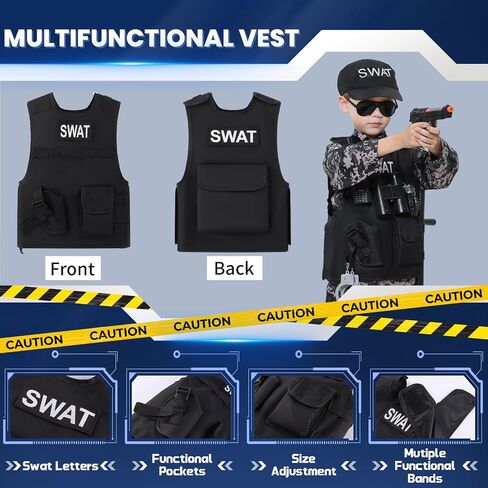 SWAT Police Officer Costume for Kids,Policea and Army Costume for Boys with camouflage uniform,SWAT Vest,Halloween Costume for Boy,Cosplay Themed Party for Boys Girls in Saudi Arabia