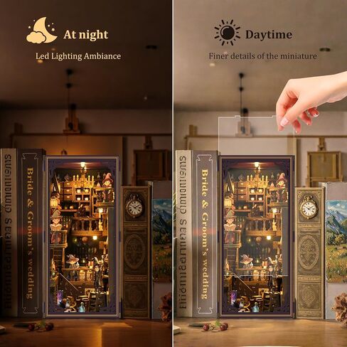 SUNNINO Book Nook Kit - DIY Miniature House Kit Doll House 3D Wooden Puzzles with LED Lights, Book Nook Kits for Adults and Teens Best Gifts for Family Friends in Saudi Arabia
