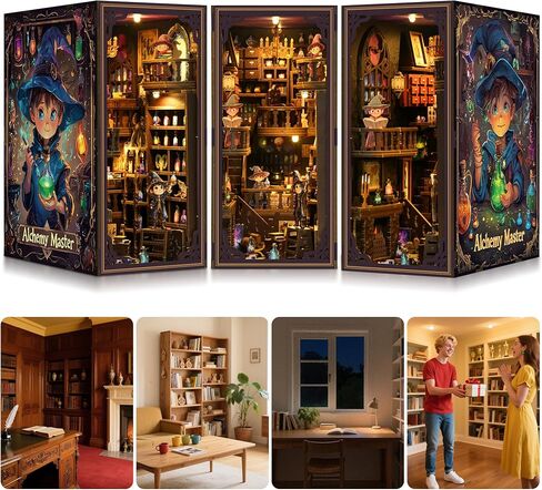 SUNNINO Book Nook Kit - DIY Miniature House Kit Doll House 3D Wooden Puzzles with LED Lights, Book Nook Kits for Adults and Teens Best Gifts for Family Friends in Saudi Arabia