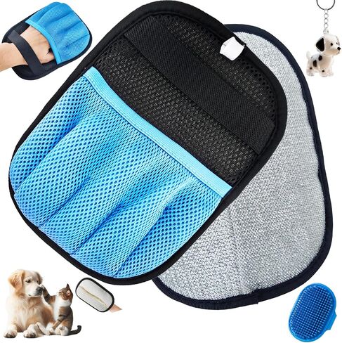 Blue Pet Hair Removal Glove for Dogs & Cats,The Magic Brush Pet Hair Remover,Five-Finger Electrostatic Pet Hair Gloves for Furniture,Car,Couch,Carpet,Essential Pet Supplies in Saudi Arabia